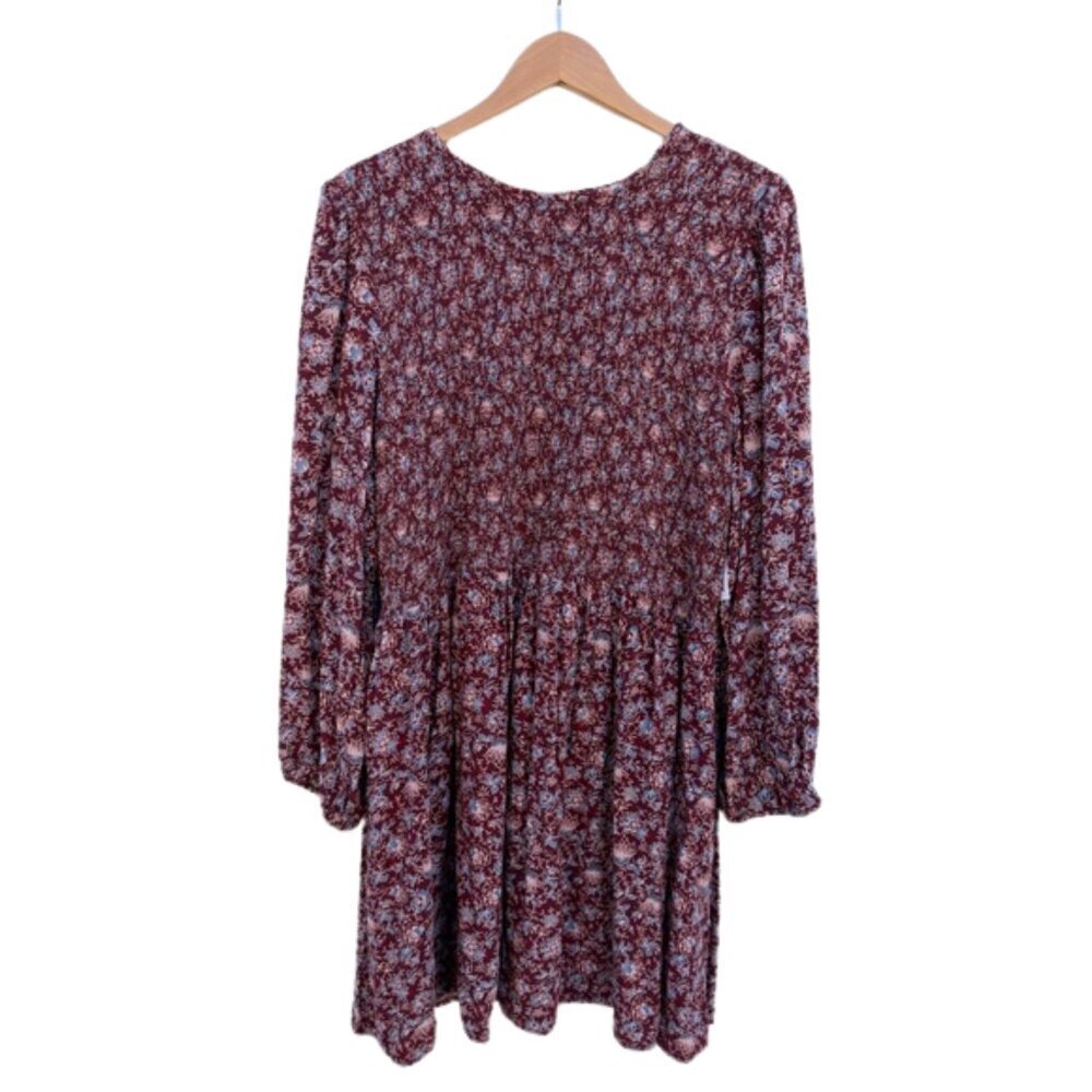 Old Navy Floral Smocked Bodice Mini Dress NWT Plus Size XXL Burgundy Blue White
